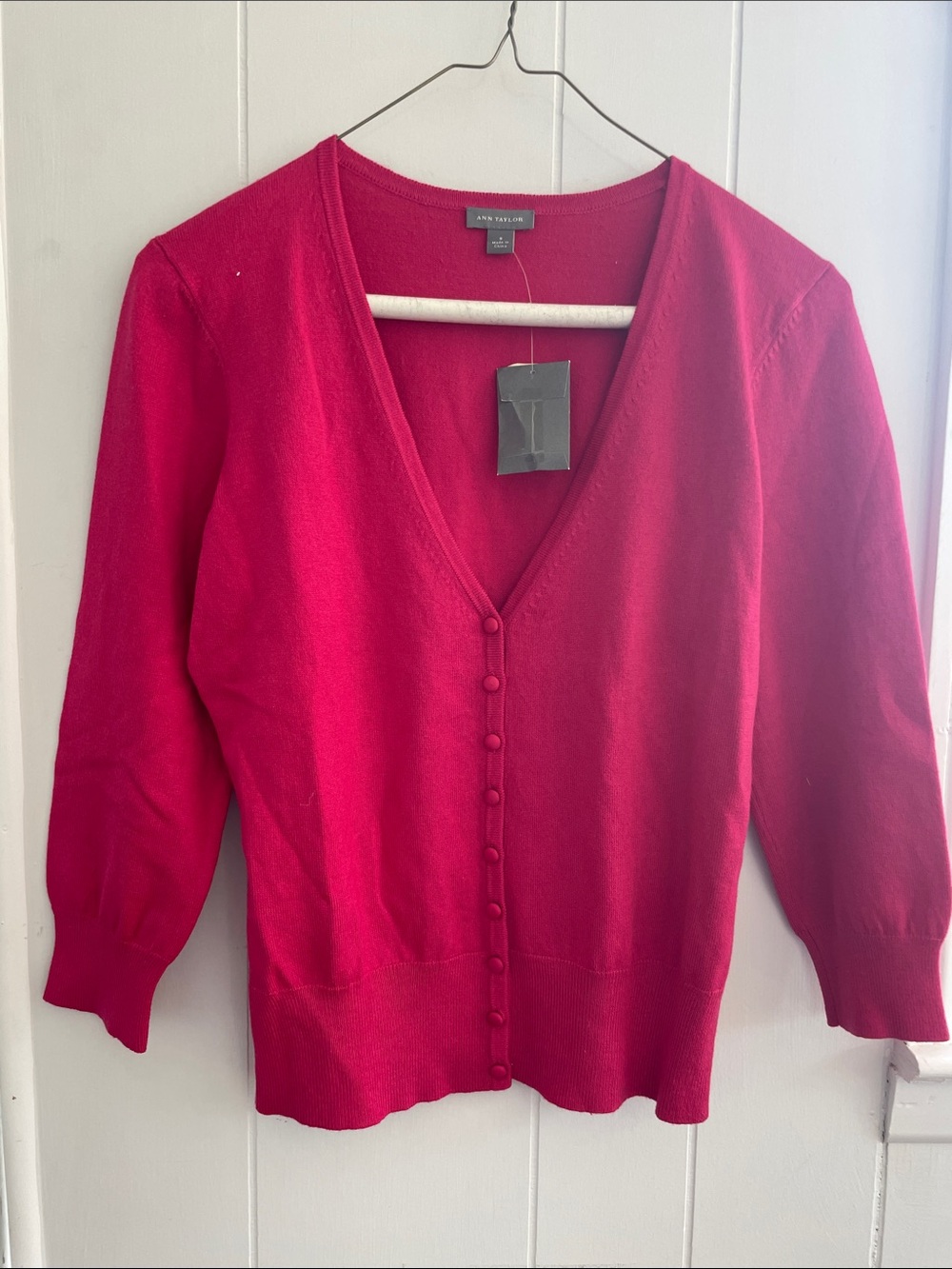 Ann Taylor Bright Pink Button-Front V-Neck Cardigan